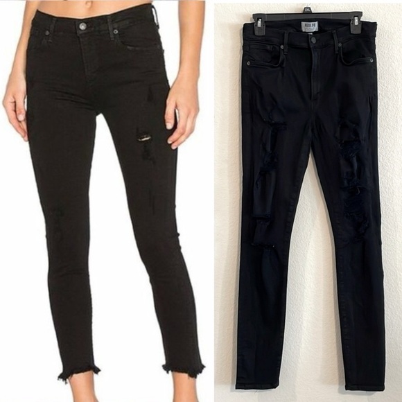 Agolde Women’s Sophie Jeans Size 30 Black Cotton Spandex Distressed Whimsigoth - Picture 1 of 17